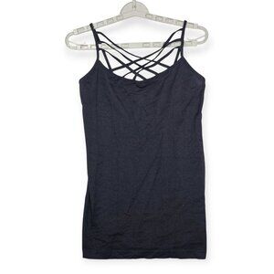 Zenana Womens Long Cami Triple Criss-Cross Straps L / XL Black Nylon/Spandex